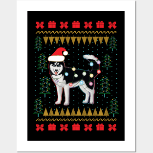 Husky Ugly Sweater Christmas Lights Posters and Art